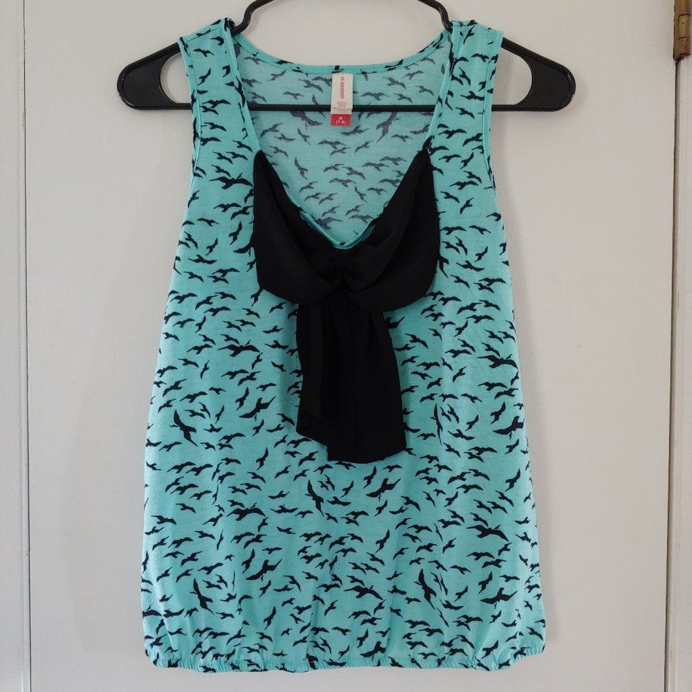 nobo blue seagull bird print bow tank top